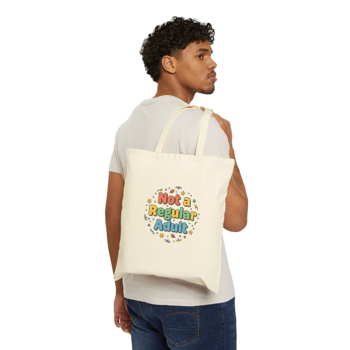 Not a Regular Adult Tote, low-stakes humor retro bubbly typography