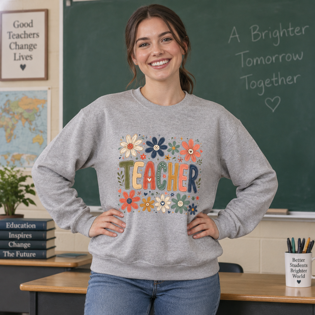 Teacher Floral Sweatshirt – Colorful Teacher Appreciation Gift