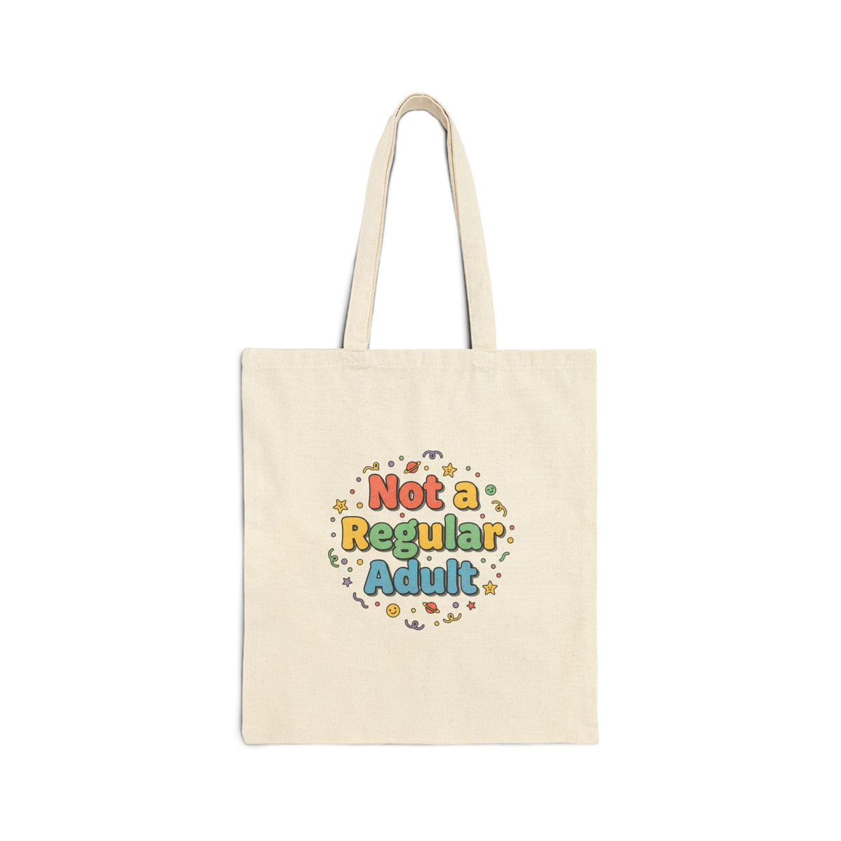 Not a Regular Adult Tote, low-stakes humor retro bubbly typography