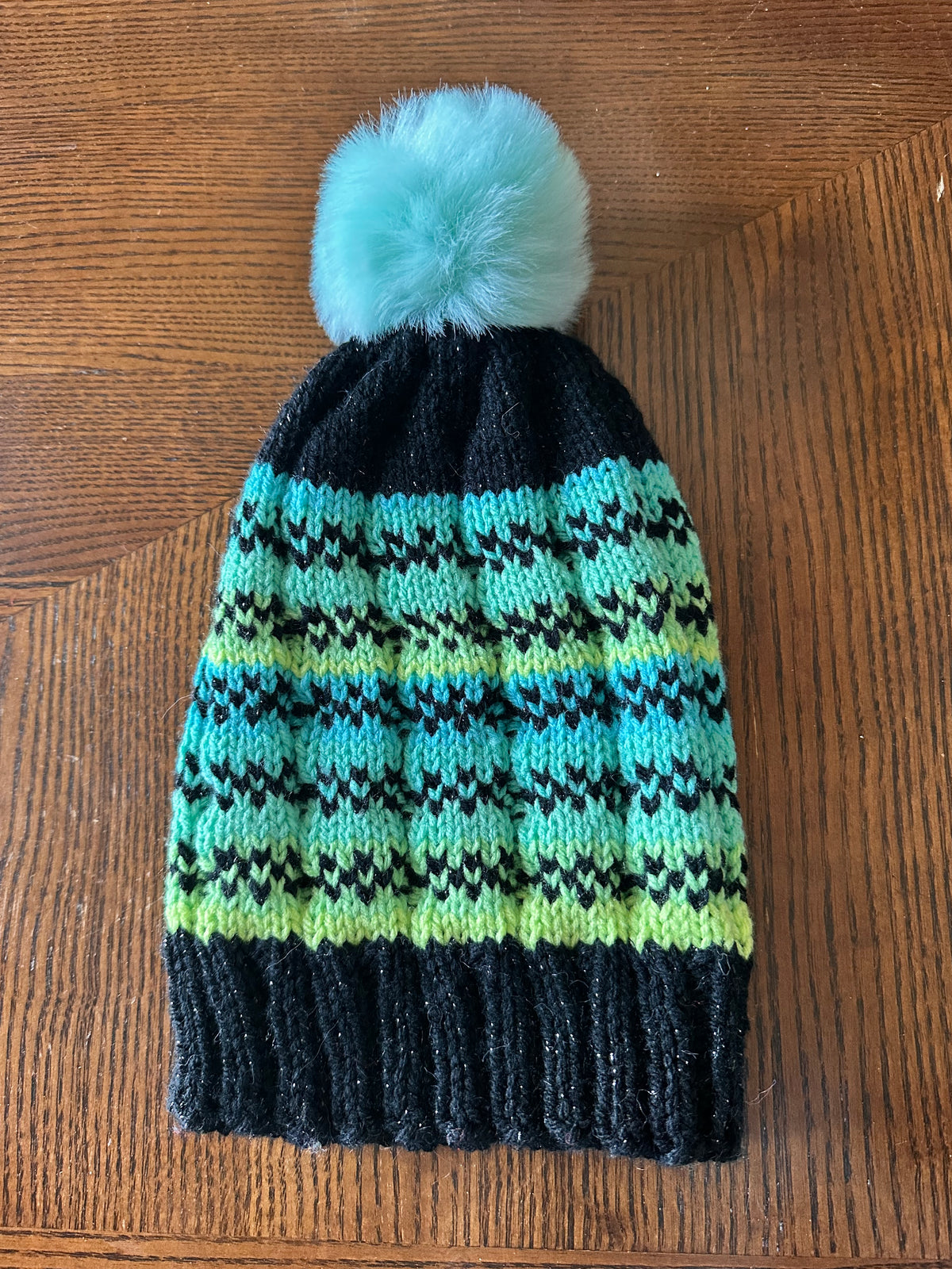 Hand-Knit One of a Kind Acrylic yarn Beanie with Pom Pom – Soft, Cozy