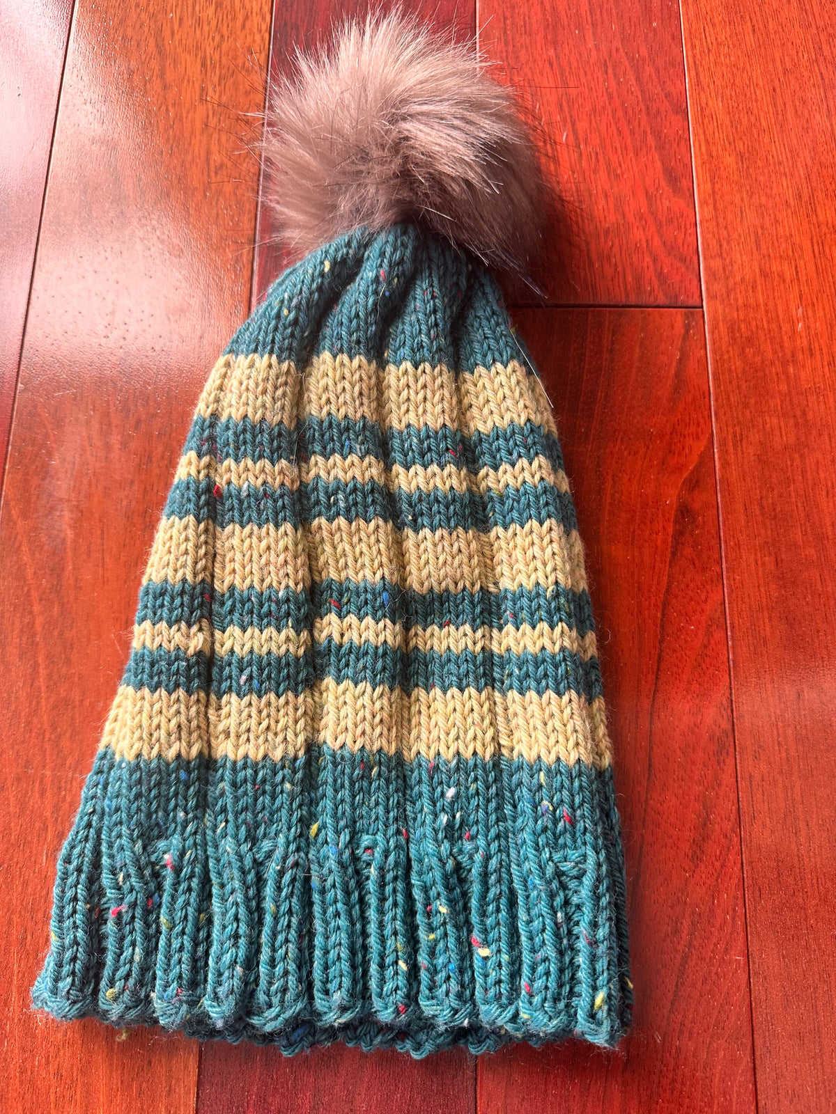 Hand-Knit One of a Kind wool yarn Beanie with Pom Pom – Soft, Cozy