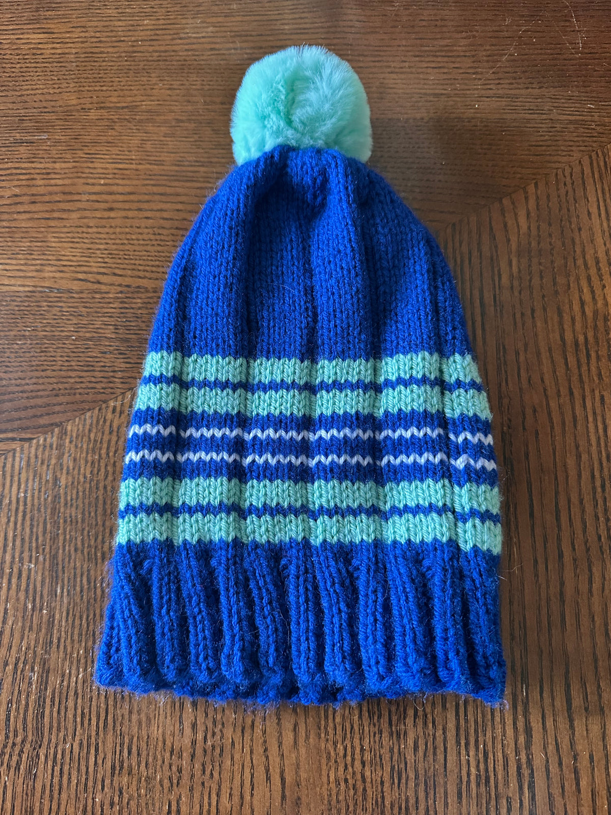 Hand-Knit One of a Kind Acrylic yarn Beanie with Pom Pom – Soft, Cozy