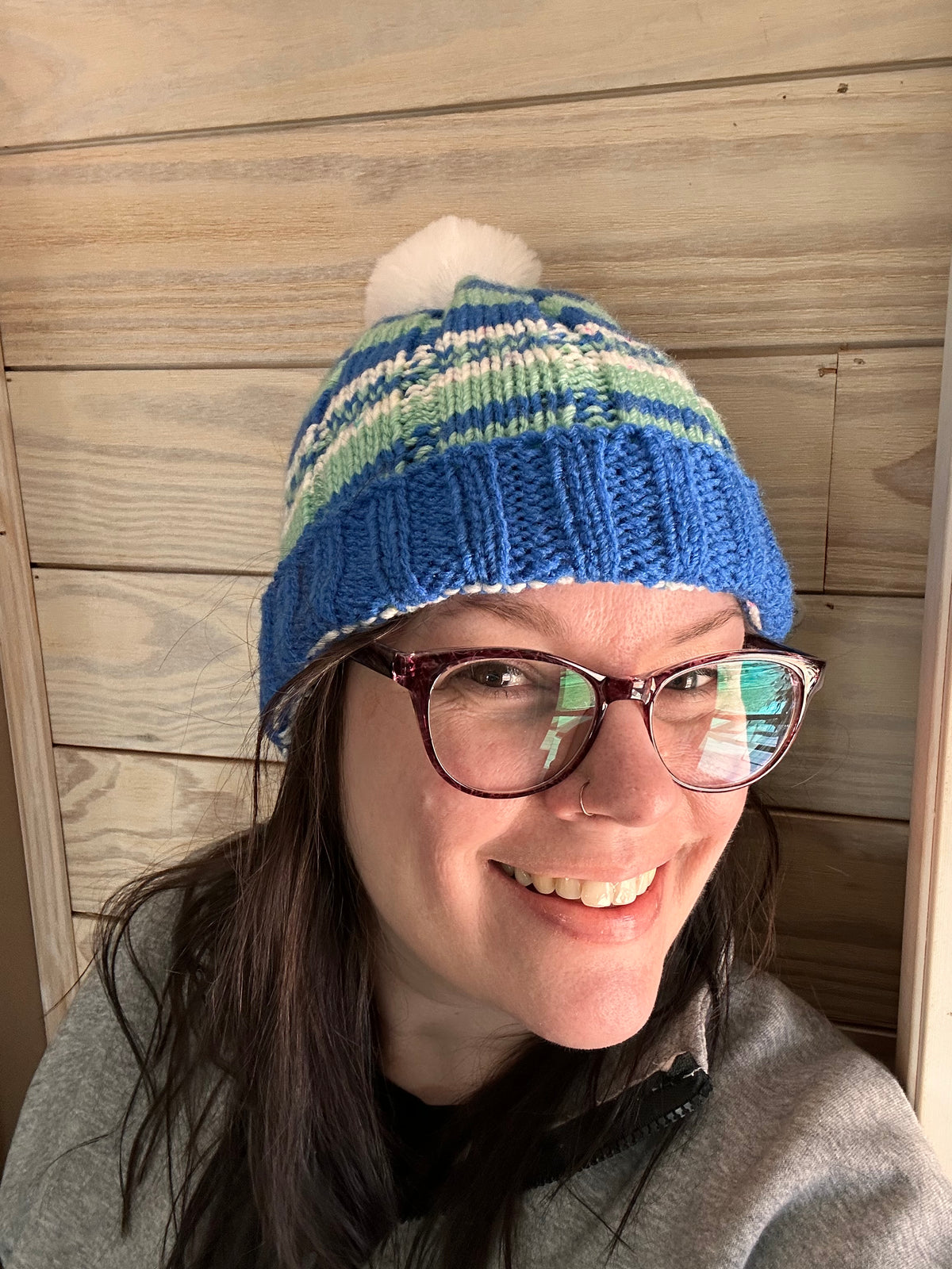Hand-Knit One of a Kind Acrylic yarn Beanie with Pom Pom – Soft, Cozy