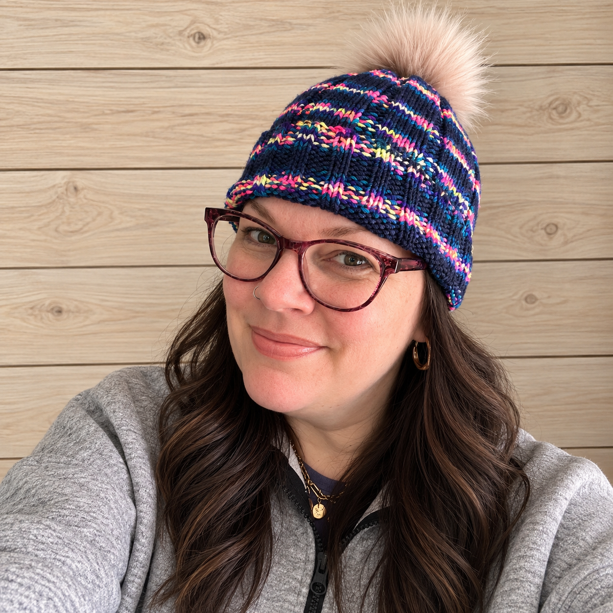 Hand-Knit One of a Kind wool yarn Beanie with Pom Pom – Soft, Cozy