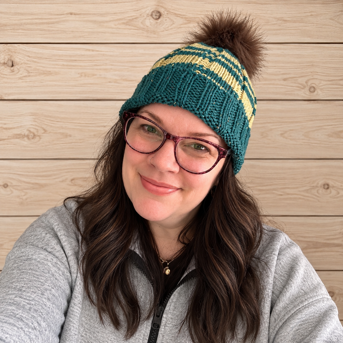 Hand-Knit One of a Kind wool yarn Beanie with Pom Pom – Soft, Cozy