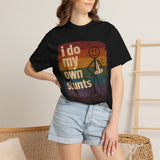 I Do My Own Stunts stick figure with arm sling T-shirt | vintage rainbow graphic
