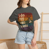I Do My Own Stunts stick figure with arm sling T-shirt | vintage rainbow graphic