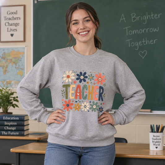 Teacher Floral Sweatshirt – Colorful Teacher Appreciation Gift