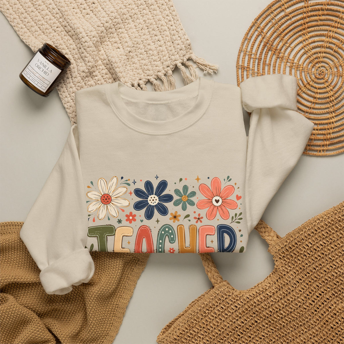 Teacher Floral Sweatshirt – Colorful Teacher Appreciation Gift