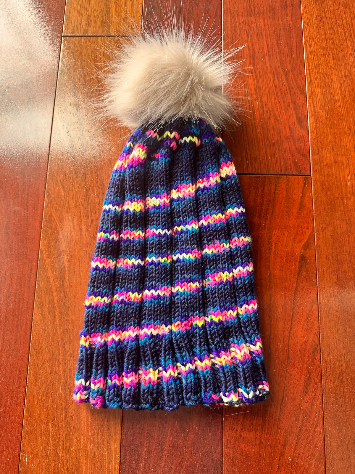 Hand-Knit One of a Kind wool yarn Beanie with Pom Pom – Soft, Cozy