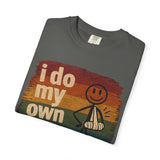 I Do My Own Stunts stick figure with arm sling T-shirt | vintage rainbow graphic