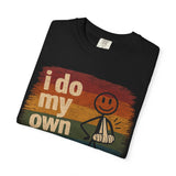 I Do My Own Stunts stick figure with arm sling T-shirt | vintage rainbow graphic