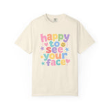 Comfort Colors Happy to See Your Face Teacher Shirt – Pastel Classroom Tee – Kindergarten Teacher T-Shirt – Cute Back to School Shirt – Elementary Teacher Gift