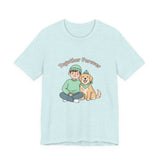 Light blue t-shirt with a graphic of a person and dog sitting together and the text 'Together Forever' on a white background.