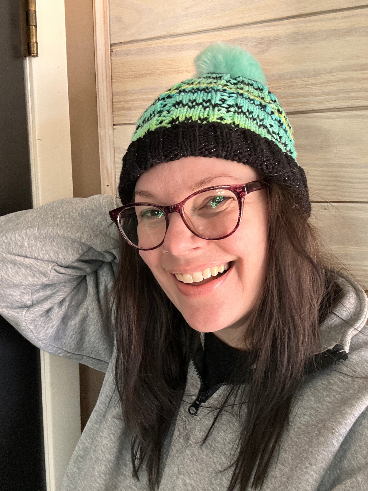 Hand-Knit One of a Kind Acrylic yarn Beanie with Pom Pom – Soft, Cozy