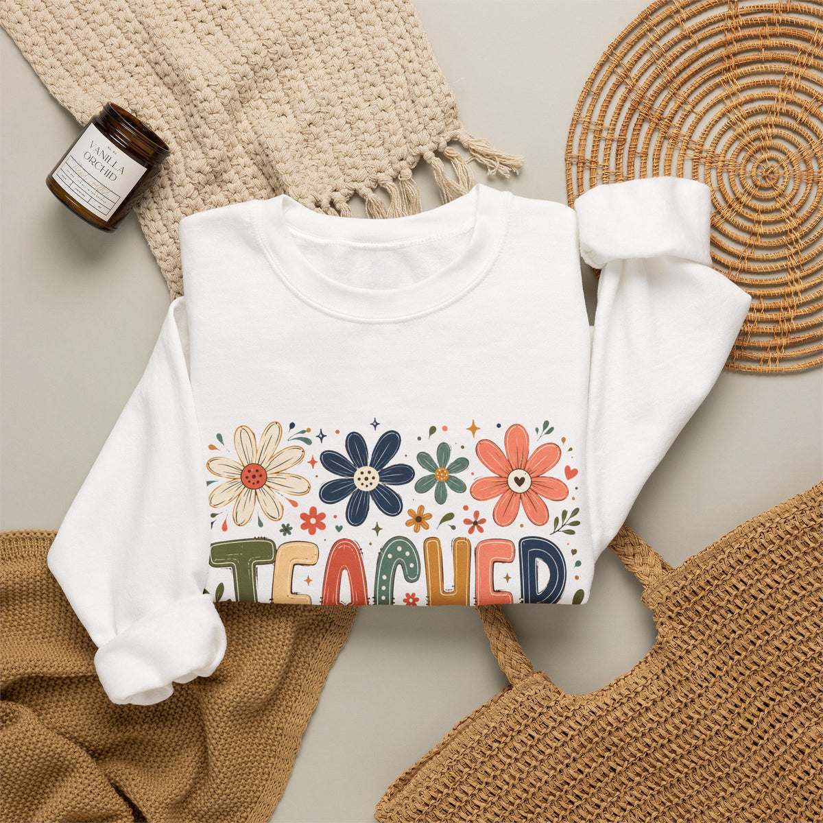 Teacher Floral Sweatshirt – Colorful Teacher Appreciation Gift