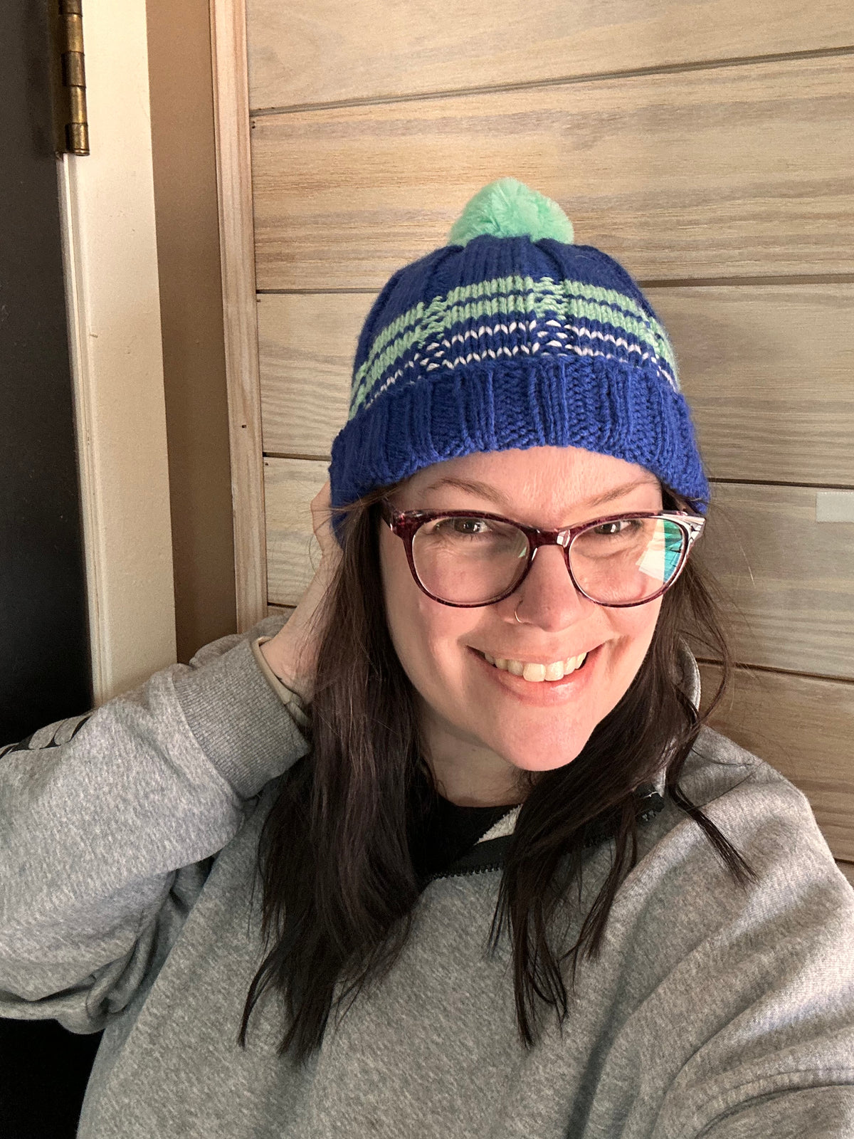 Hand-Knit One of a Kind Acrylic yarn Beanie with Pom Pom – Soft, Cozy