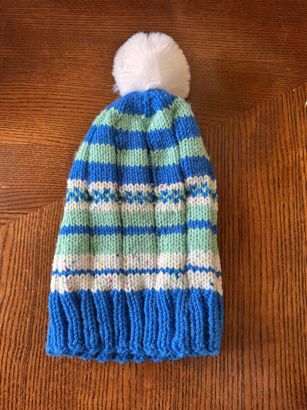 Hand-Knit One of a Kind Acrylic yarn Beanie with Pom Pom – Soft, Cozy