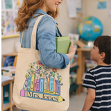 Personalized Teacher Book Stack Tote Floral Bookshelf Pencil Teacher Tote Bag Personalized Eco Tote